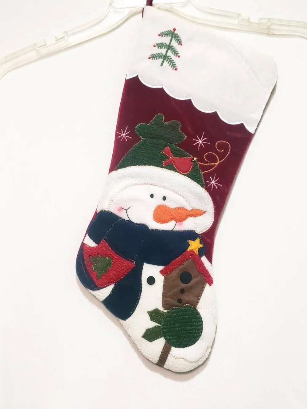 Snowman Birdhouse Christmas Stocking Velvet Felt 19